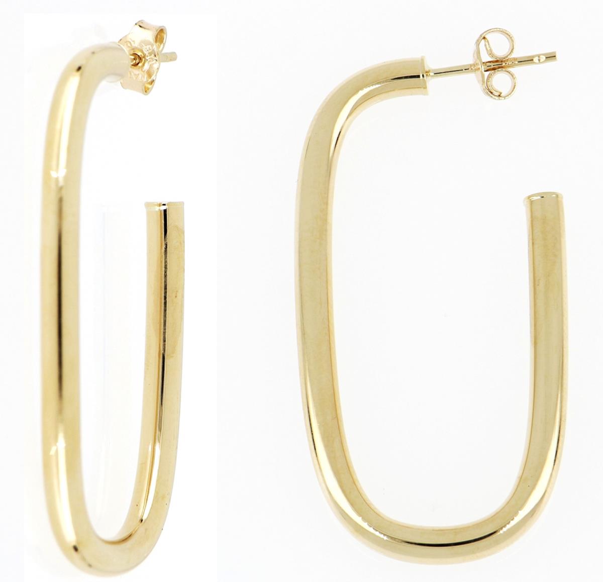 10K Yellow Gold Tube Elongated Open Hoop Earring