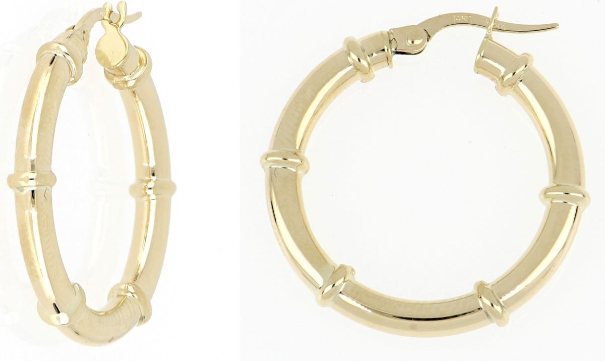 10K Yellow Gold Station Hoop Earring