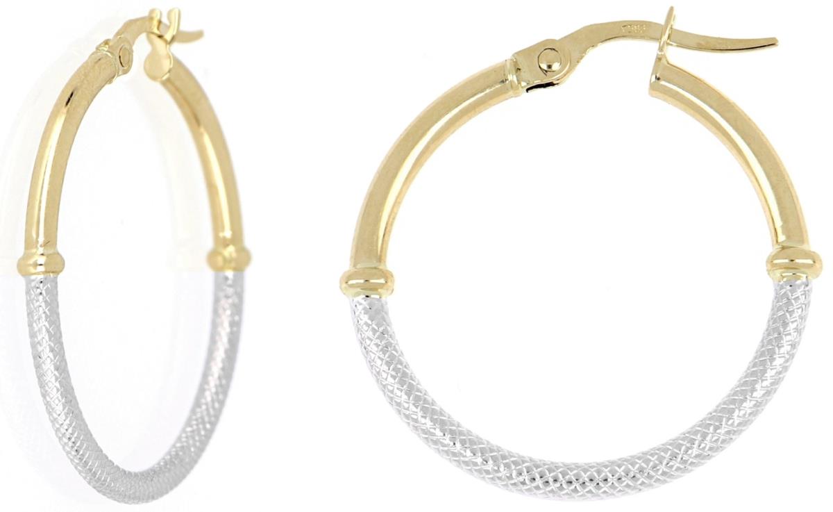 10K Two-Tone Gold Polished & Textured Hoop Earring