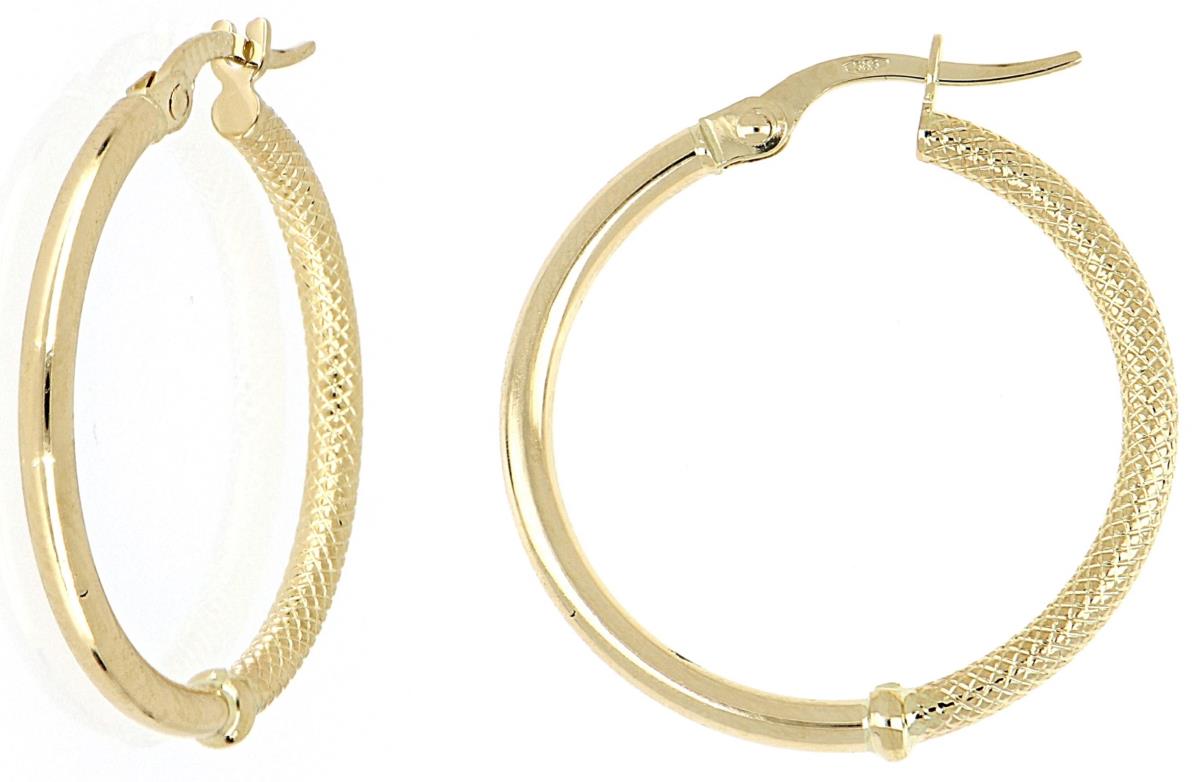 10K Yellow Gold Half Polished Textured Hoop Earring
