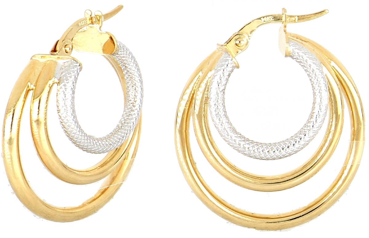 10K Two-Tone Gold Polished/DC Triple Hoop Earring