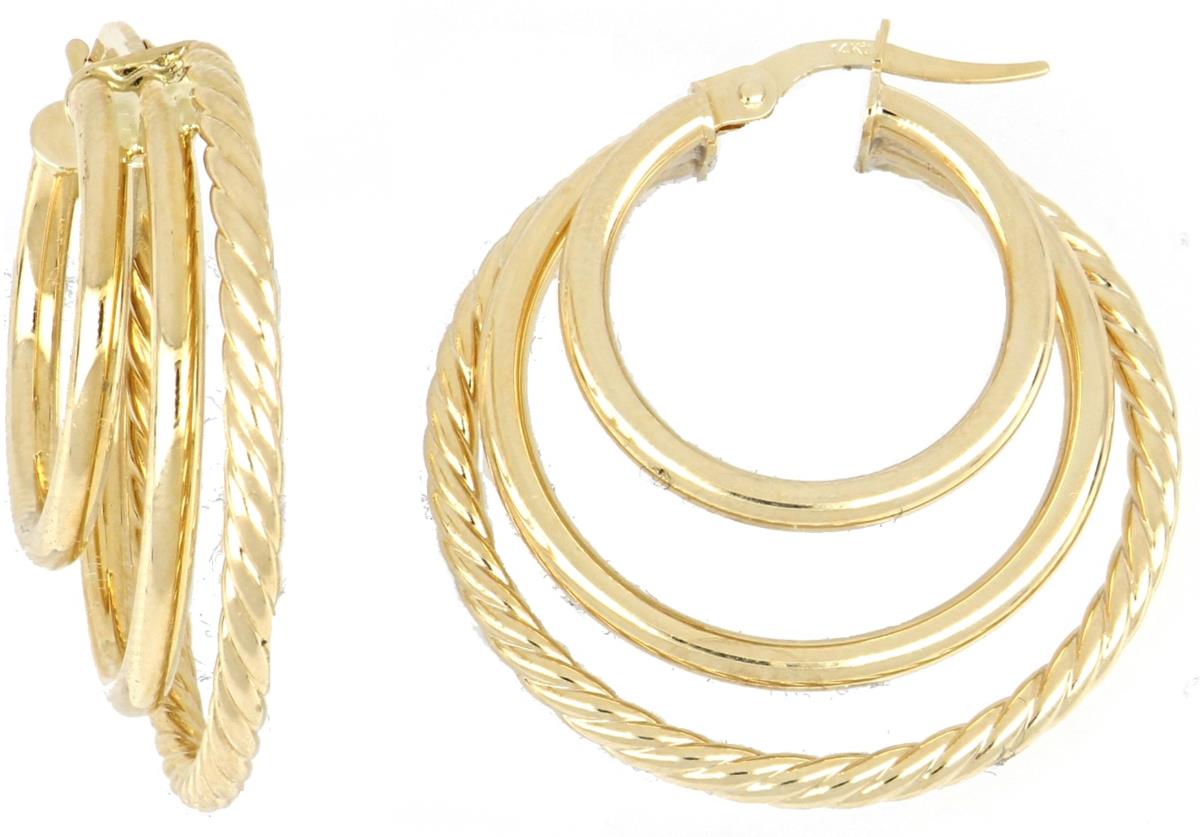 10K Yellow Gold Polished & Twist Triple Hoop Earring