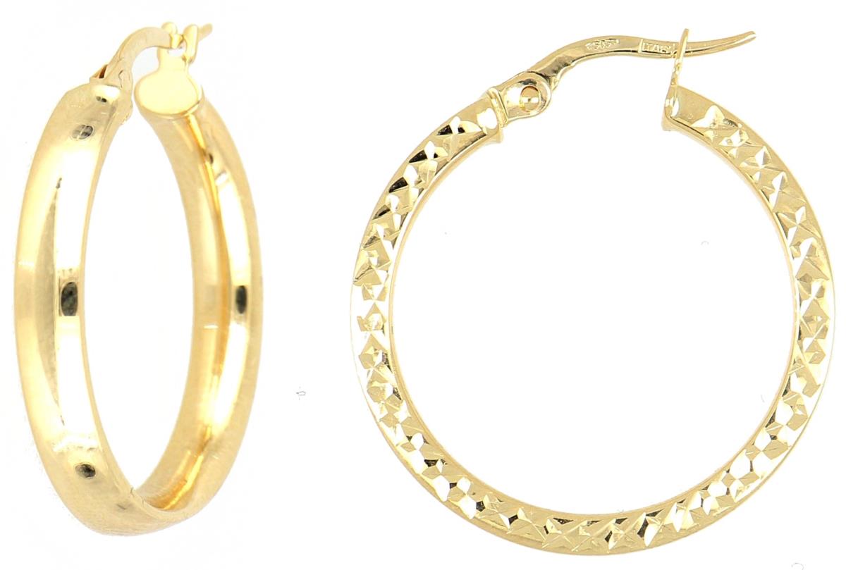 10K Yellow Gold Polished with DC Sides Hoop Earring