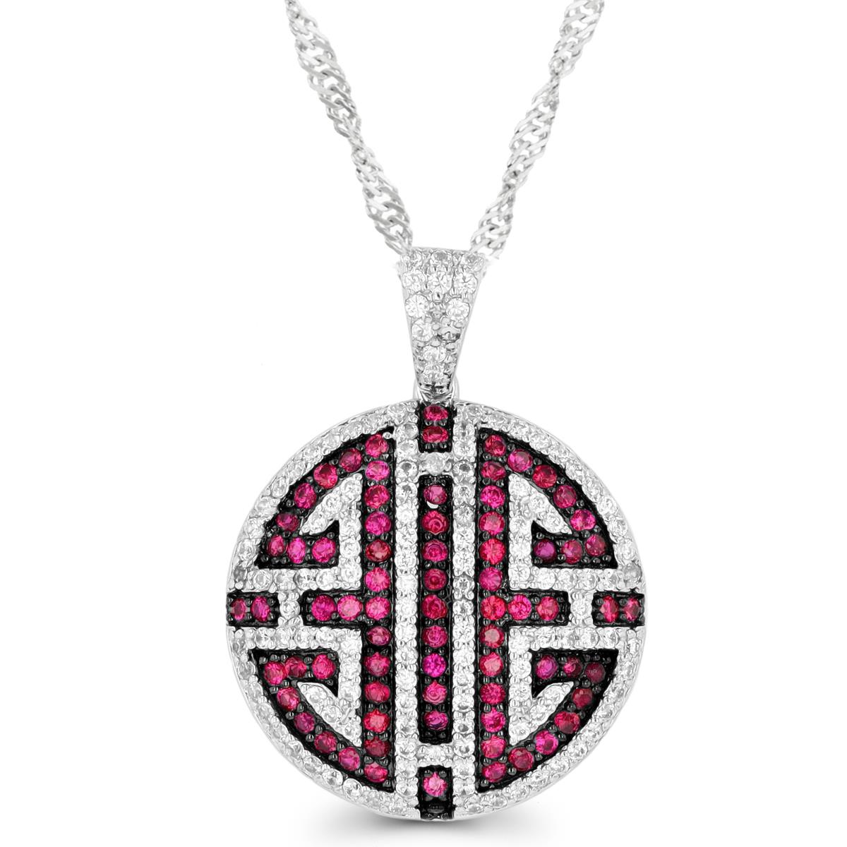 Sterling Silver Black & Rhodium Ruby/White CZ Domed 18"+2" Singapore Necklace