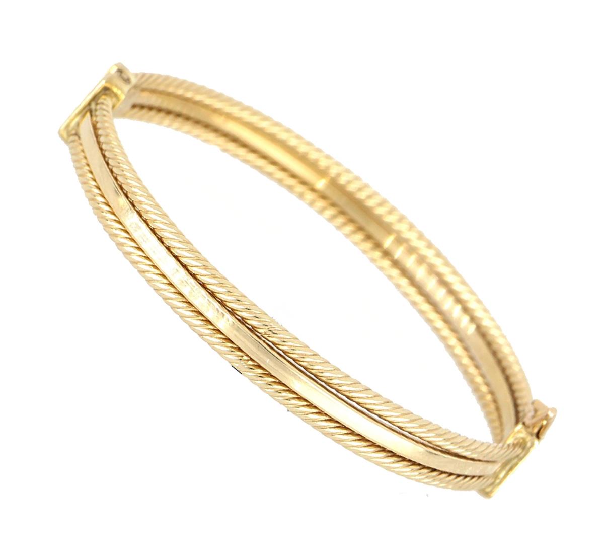 10K Yellow Gold Rope and Polished Bangle Bracelet