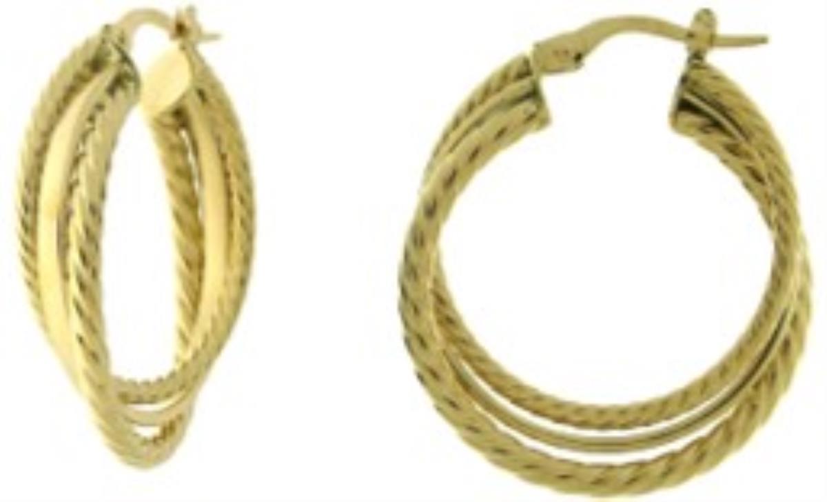 10K Yellow Gold Rope and Polished Hoop Earring