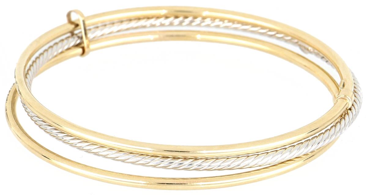 10K Two-Tone Gold Middle Rope Polished Bangle Bracelet