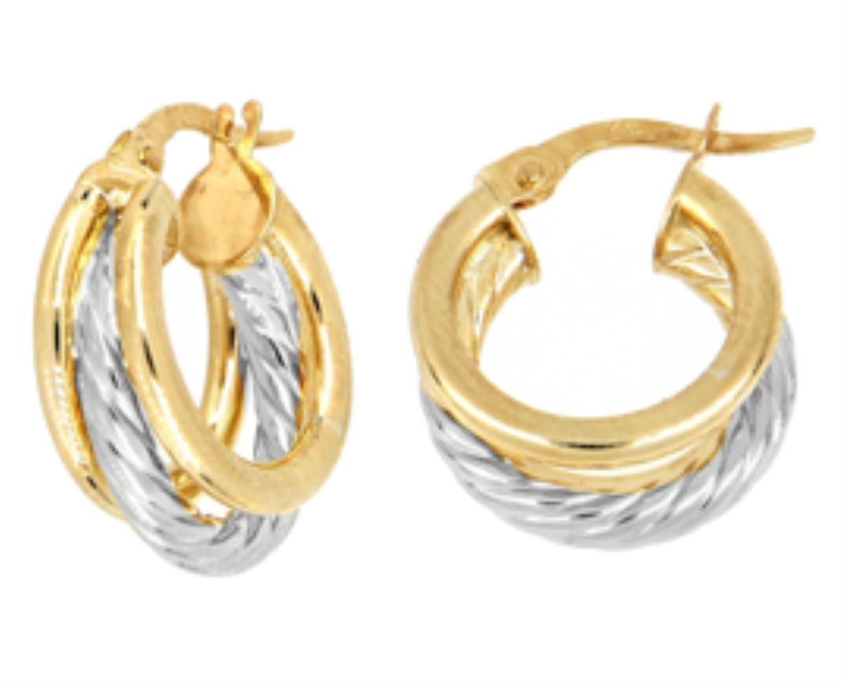 10K Two-Tone Gold Rope Middle Polished Hoop Earring