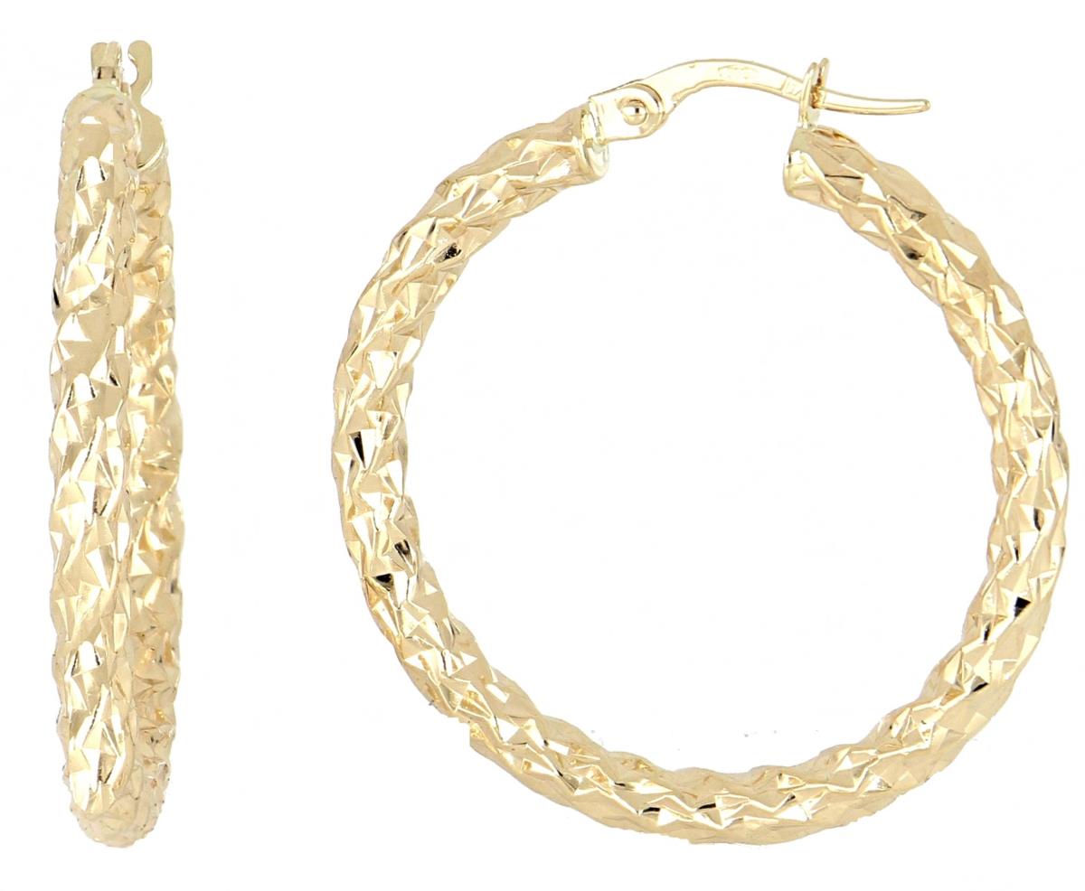 10K Yellow Gold Hammered Hoop Earring
