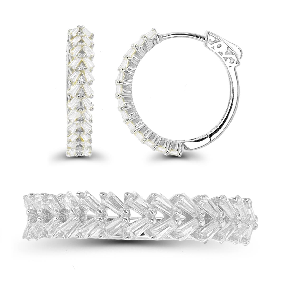 Sterling Silver Rhodium Baguette Fashion Ring & Hoop Earring Set