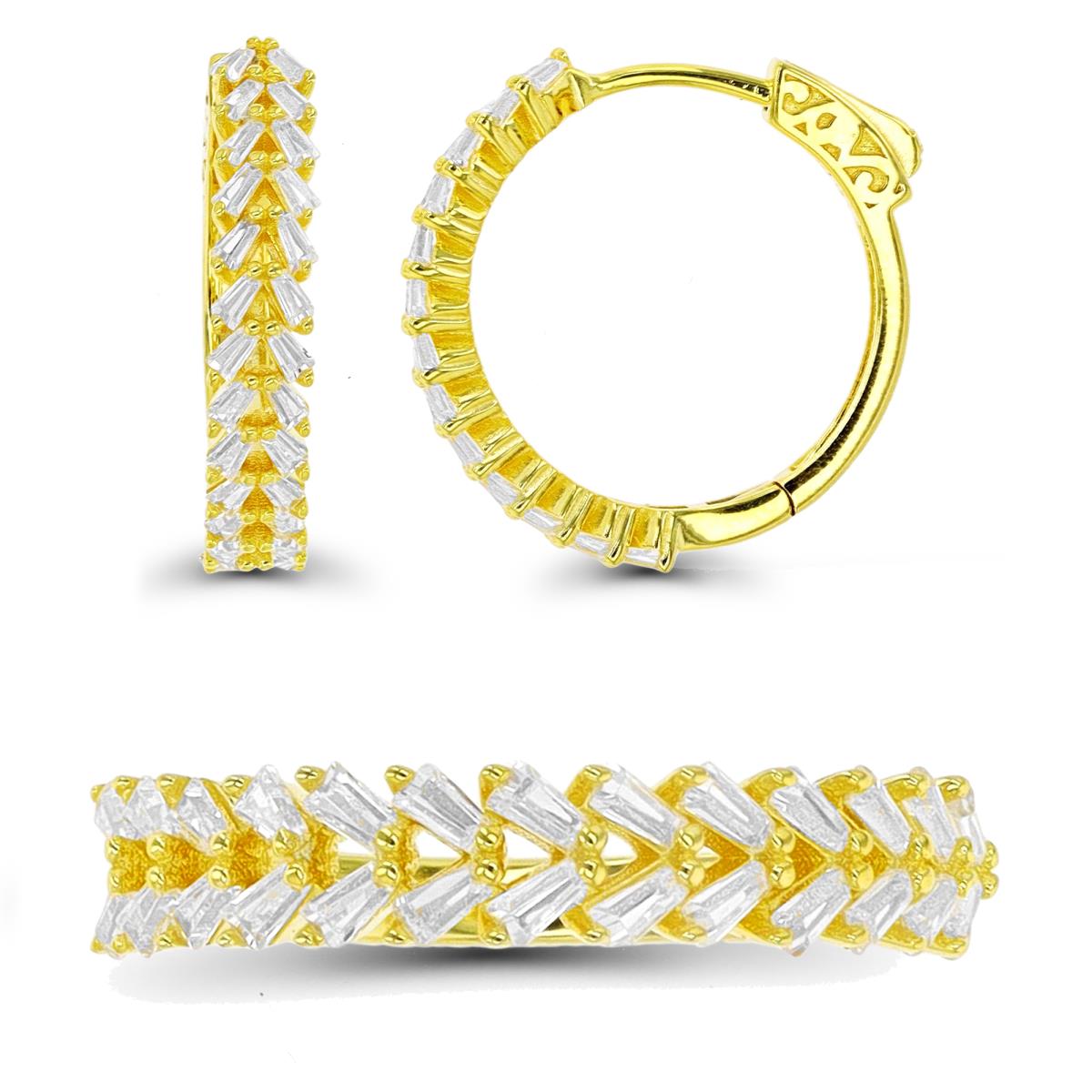 Sterling Silver Yellow 1-Micron Baguette Fashion Ring & Hoop Earring Set