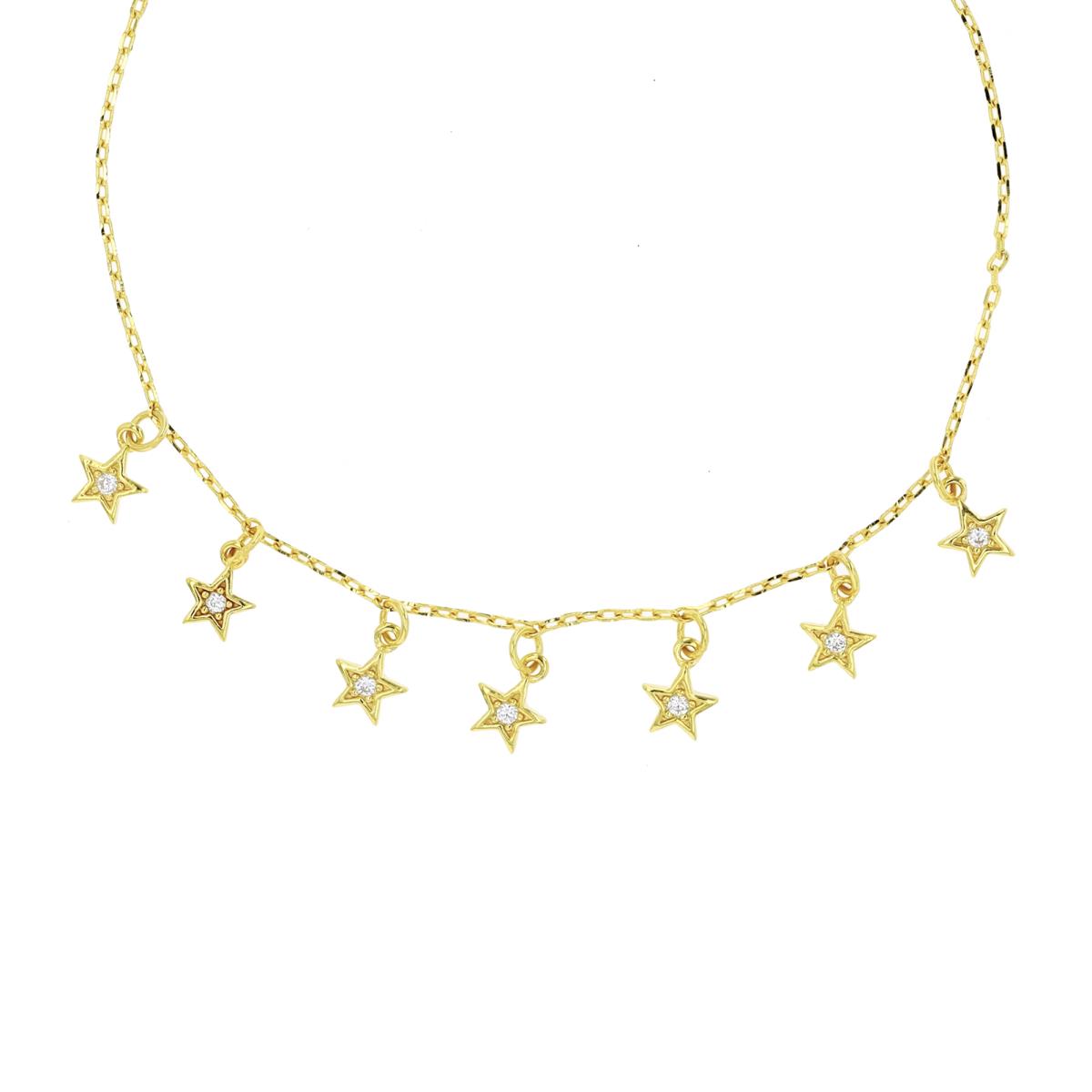 Sterling Silver Yellow White Zircon Dangling Stars 16"+2" Necklace