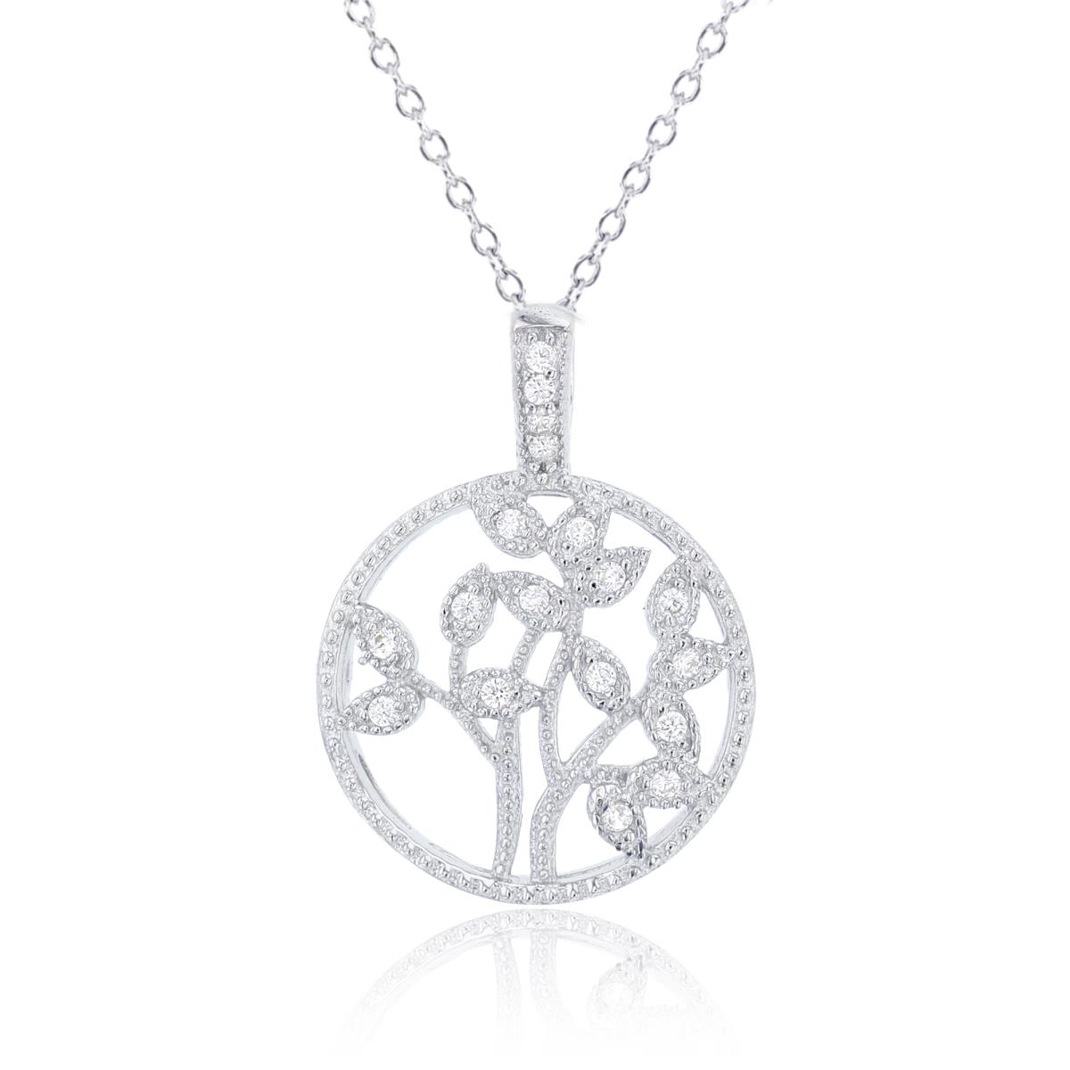 Sterling Silver Rhodium Round Tree of Life 17"+2" Necklace