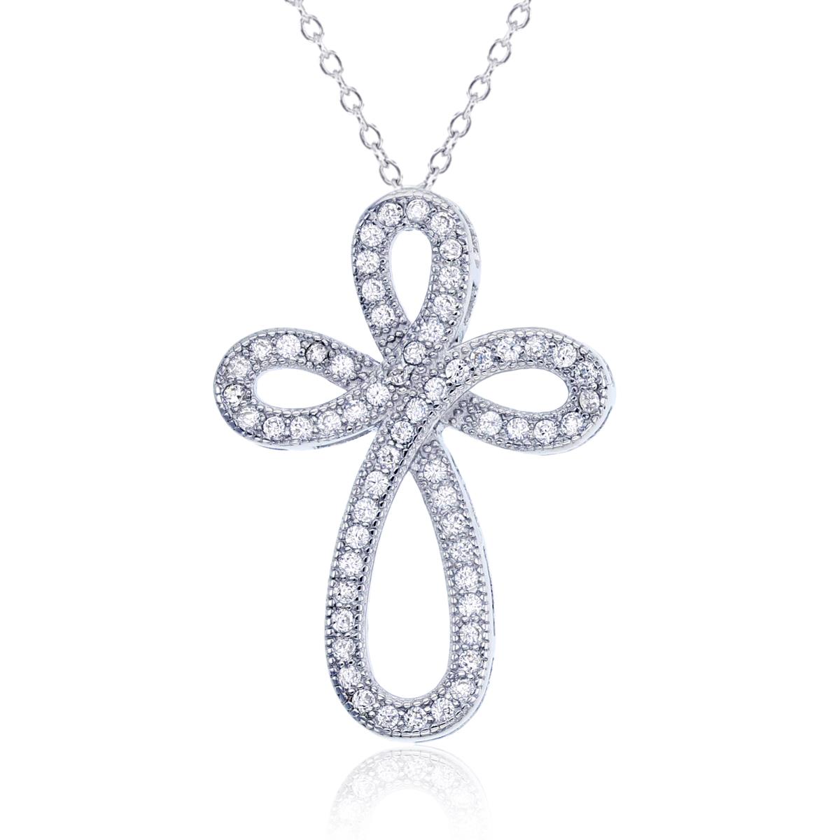 Sterling Silver Rhodium Infinity Cross 17"+2" Necklace