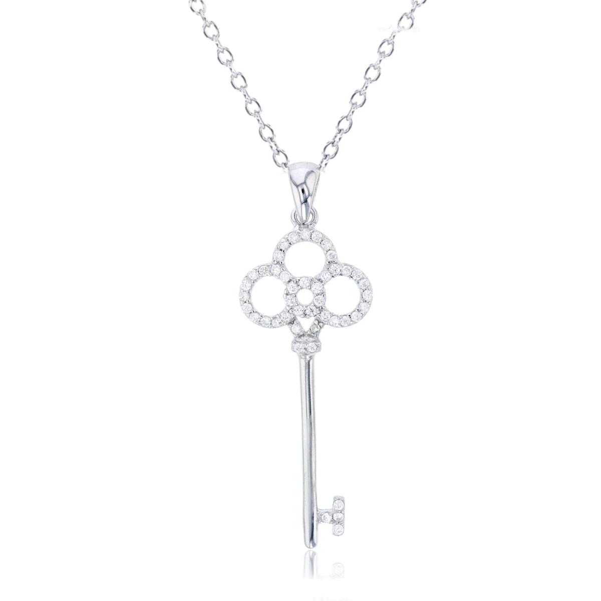 Sterling Silver Rhodium Key 17"+2" Necklace