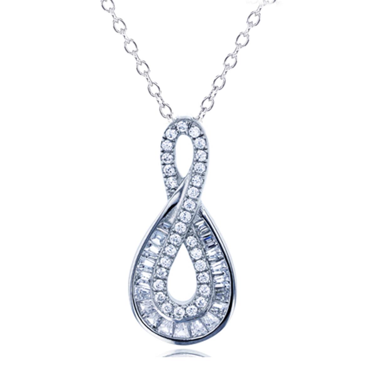 Sterling Silver Rhodium Micropave Round and Baguette Infinity 17"+2" Necklace