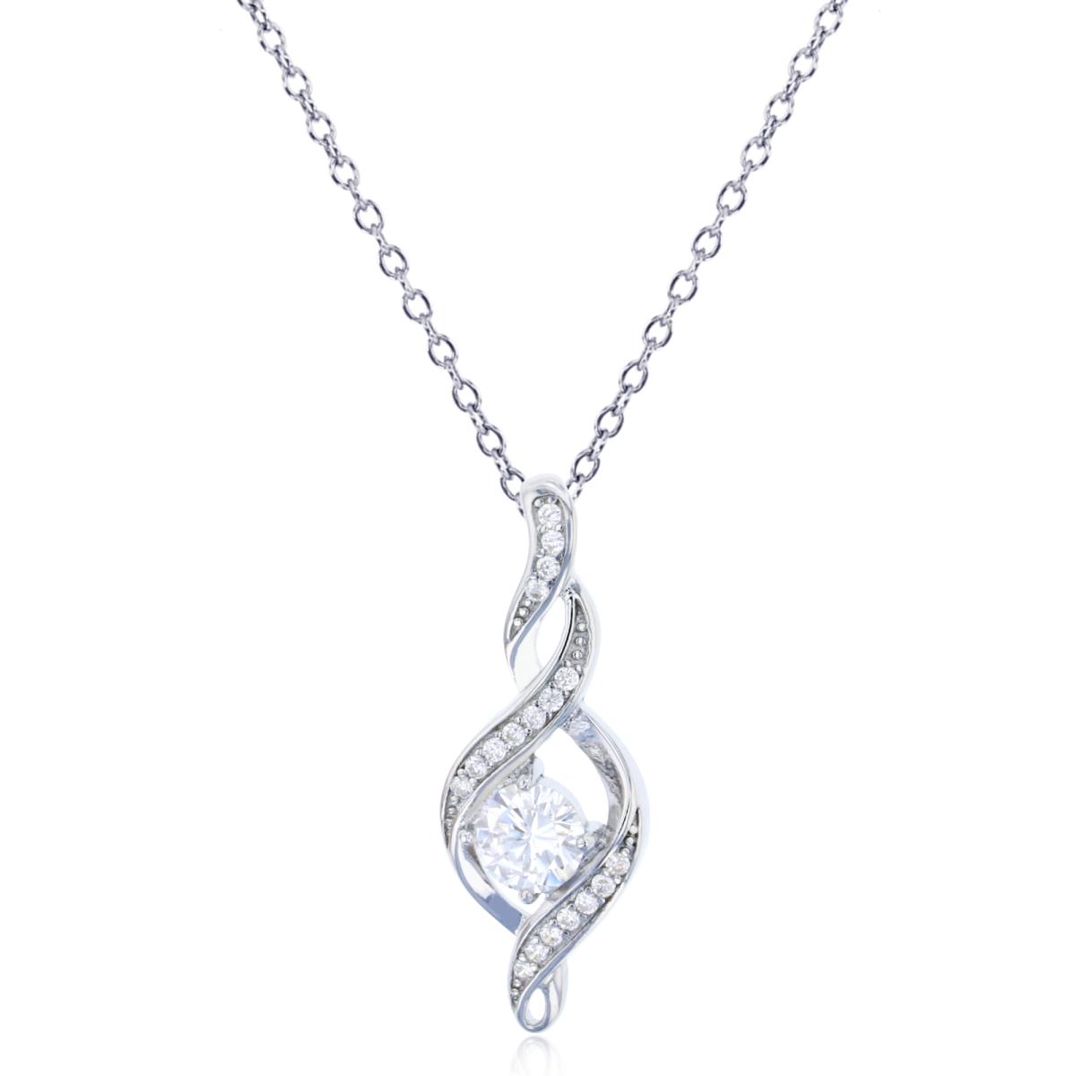 Sterling Silver Rhodium 6mm Rnd CZ Cluster Twist 17"+2" Necklace