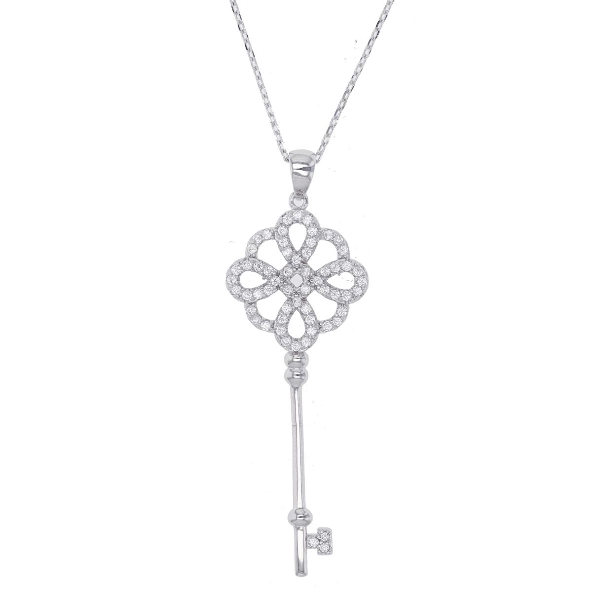 Sterling Silver Rhodium Key 17"+2" Necklace