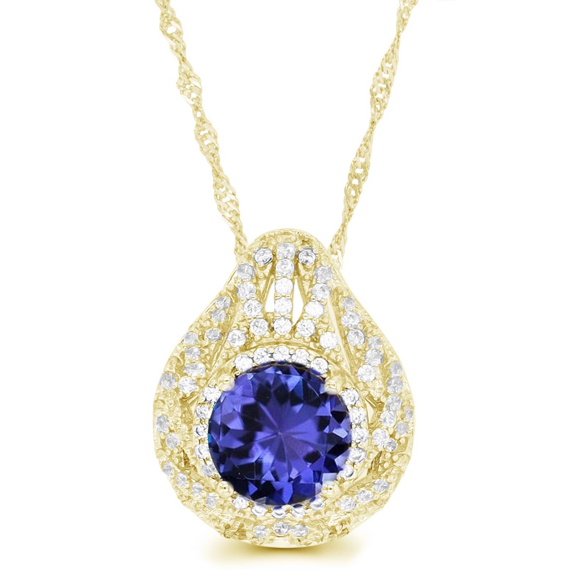 Sterling Silver Yellow 1-Micron 8mm Rd Tanzanite CZ Domed 17"+2" Necklace