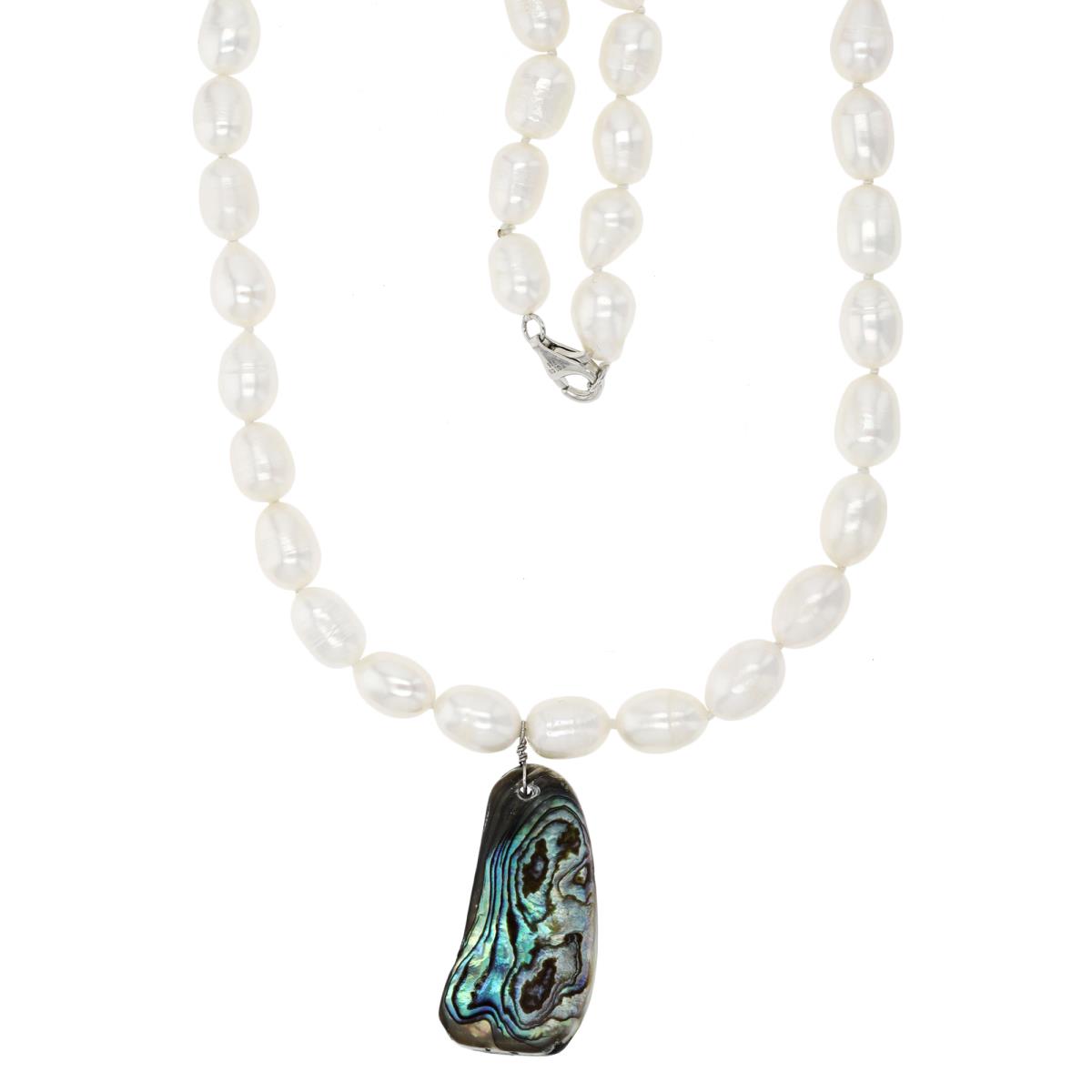 Sterling Silver Rhodium Abalone & Oval FWPs 20" Necklace