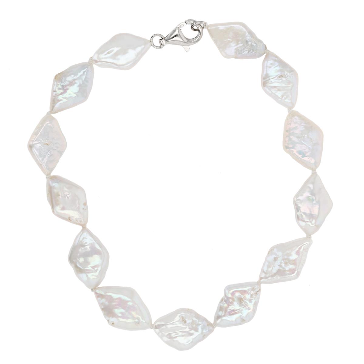 Sterling Silver Rhodium Kite Pearl Beaded 8" Bracelet