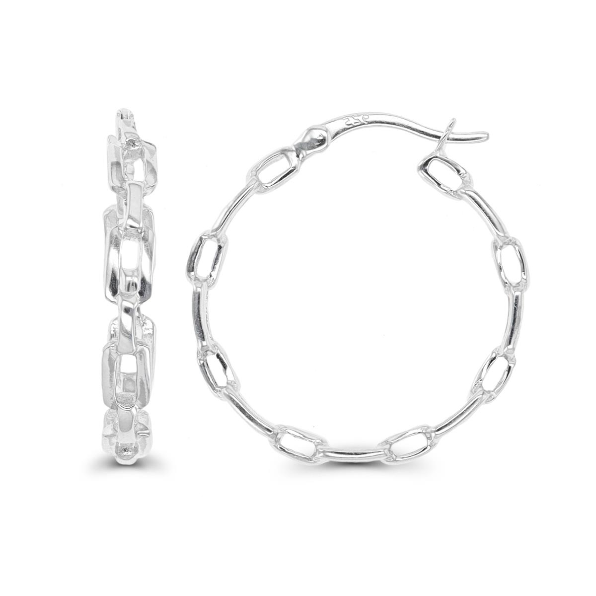 Sterling Silver Silver Plated 25X4mm Polished Cable Hoop Earring