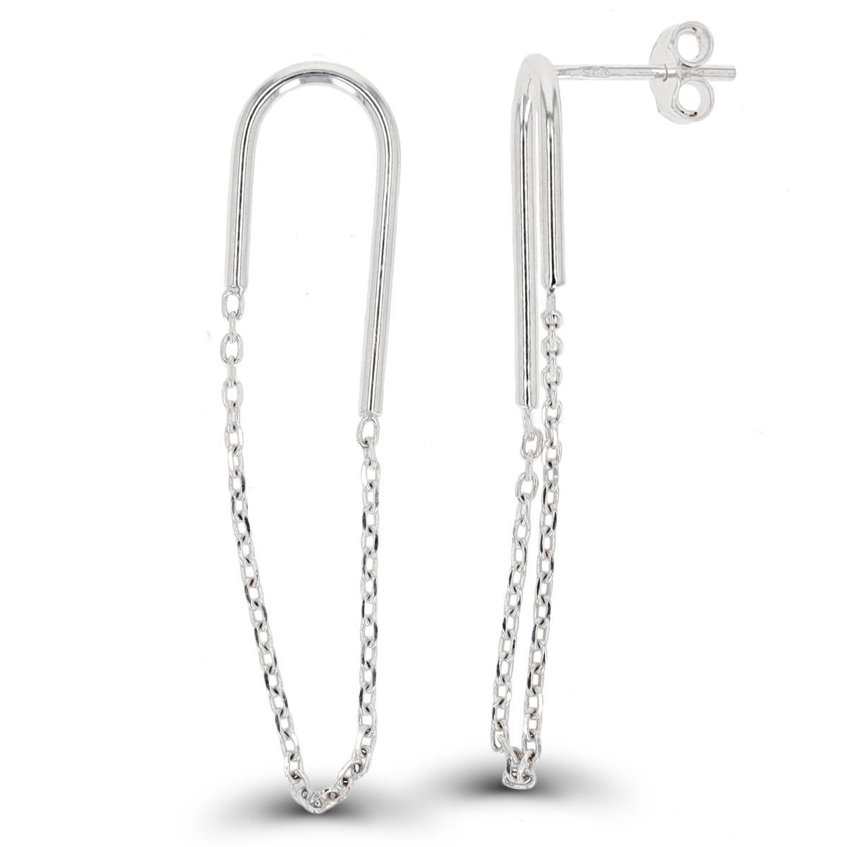 Sterling Silver Silver Plated 40x9mm Polished Dangling Earring