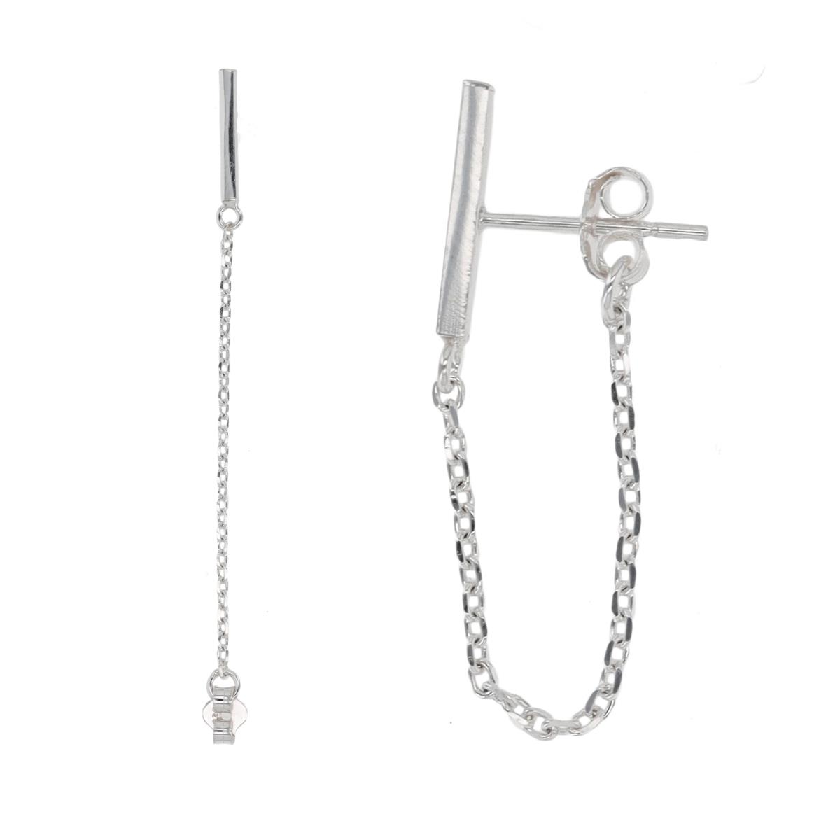 Sterling Silver Silver Plated 29x1.5mm Polished Dangling Earring