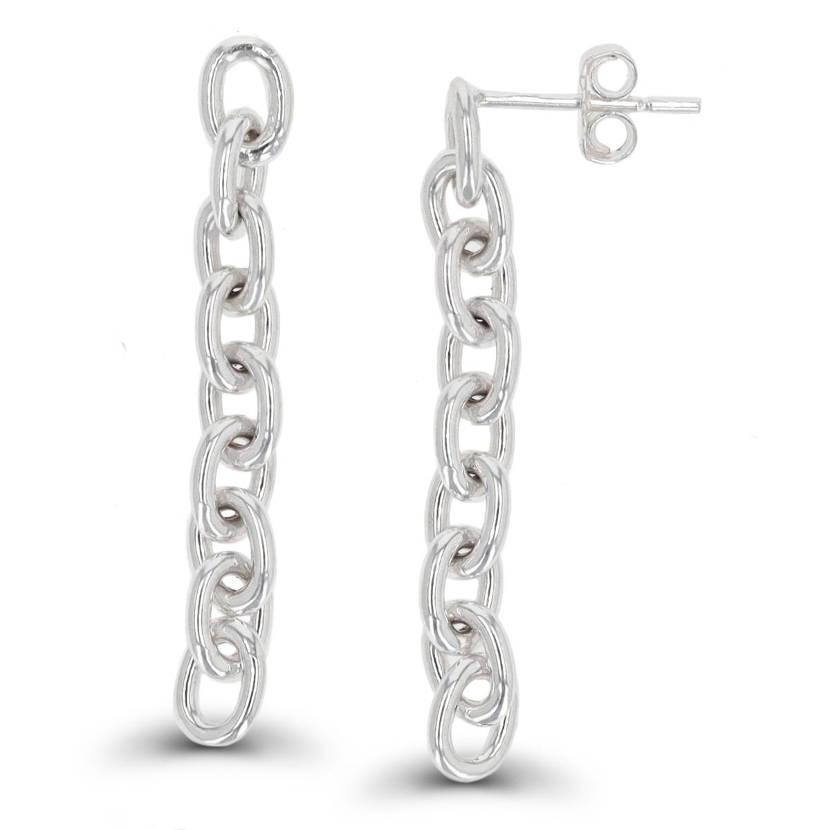 Sterling Silver Silver Plated 35x4.5mm Polished Cable Dangling Earring