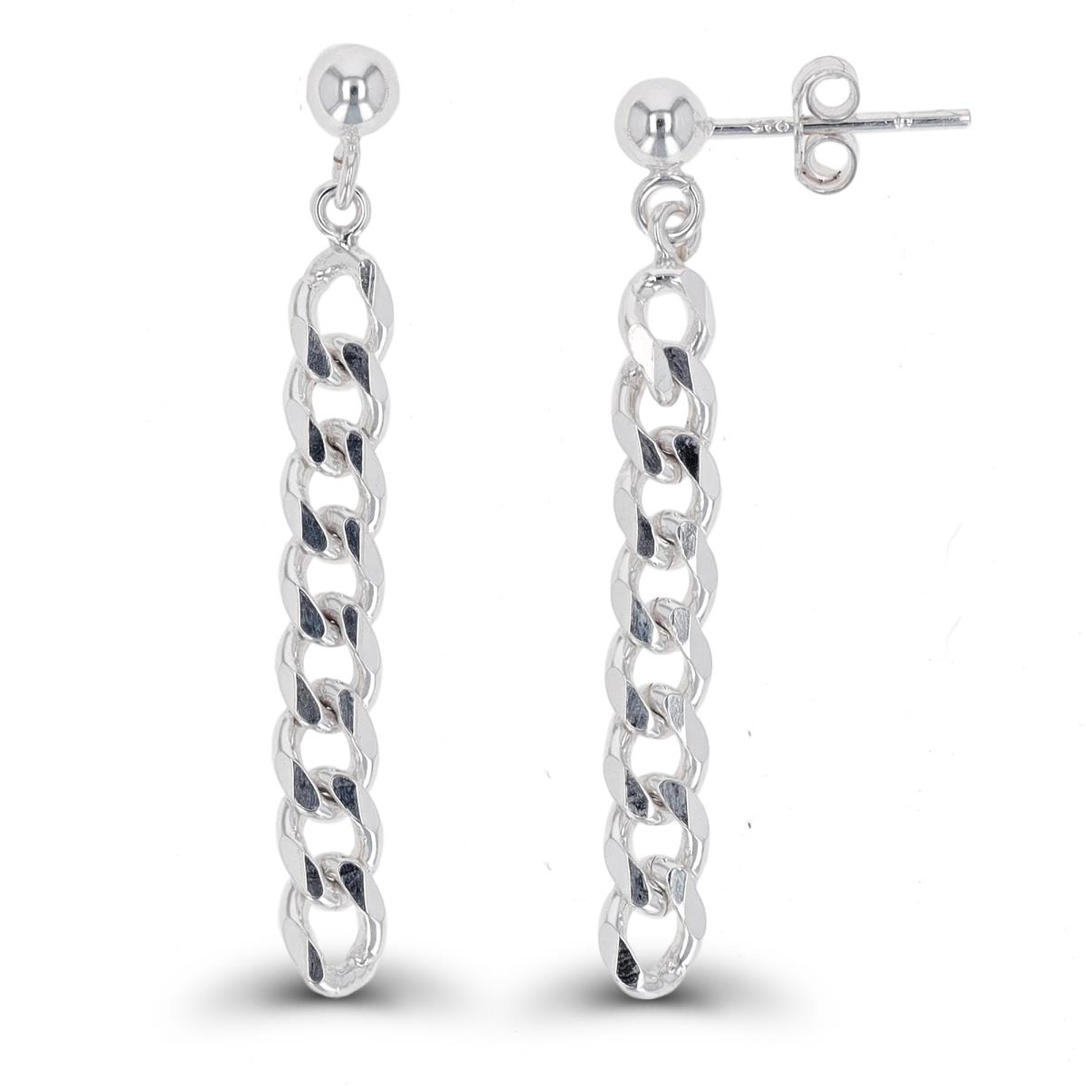 Sterling Silver Silver Plated 40x4.5mm Polished Cuban Dangling Earring