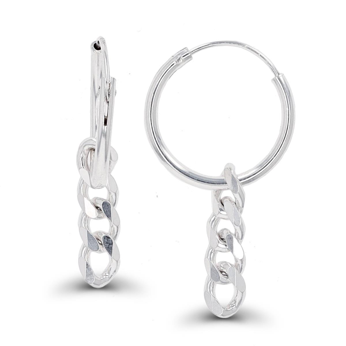 Sterling Silver Silver Plated 30x15mm Polished Dangling Hoop Earring