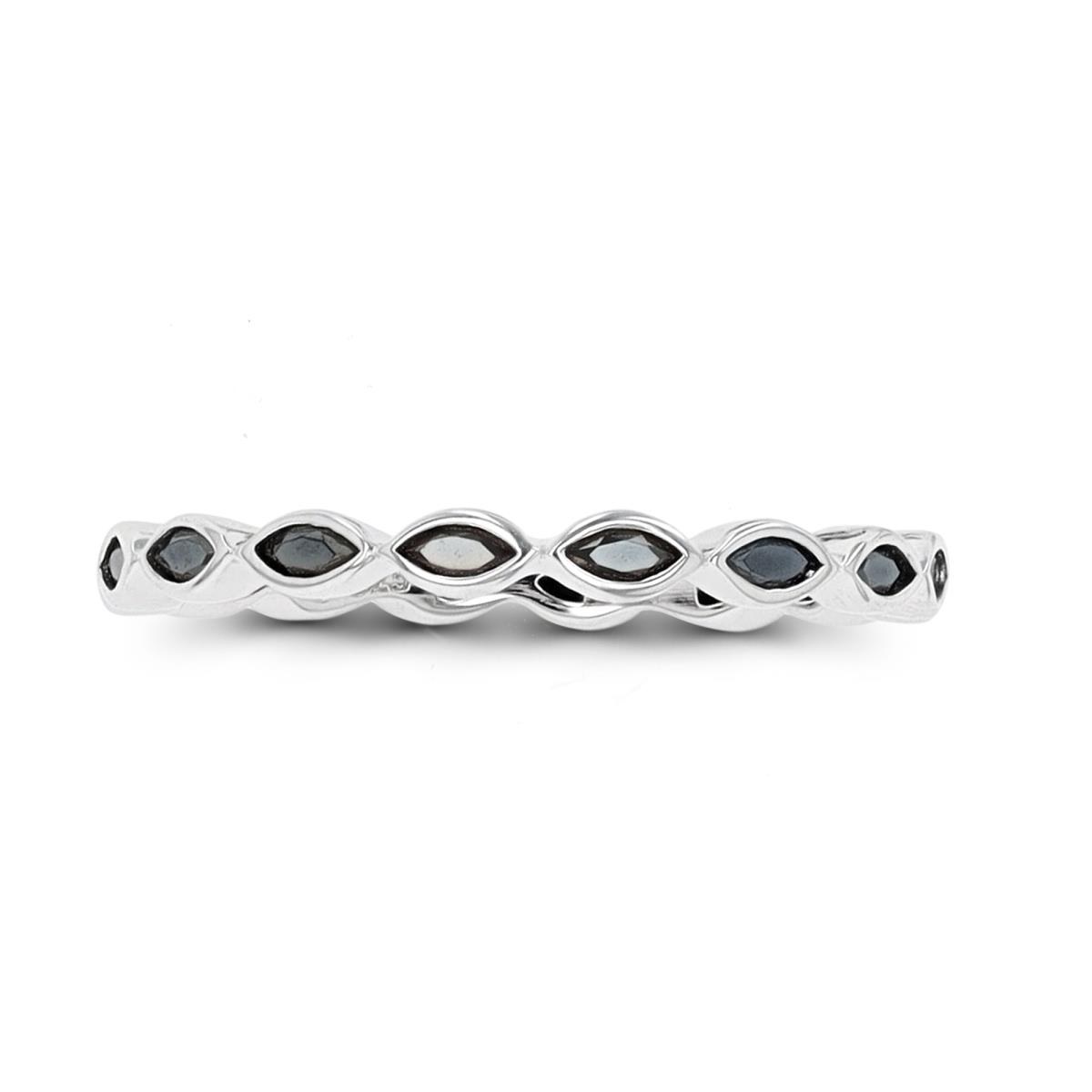 Sterling Silver Rhodium Marquise Black Spinel Eternity Ring
