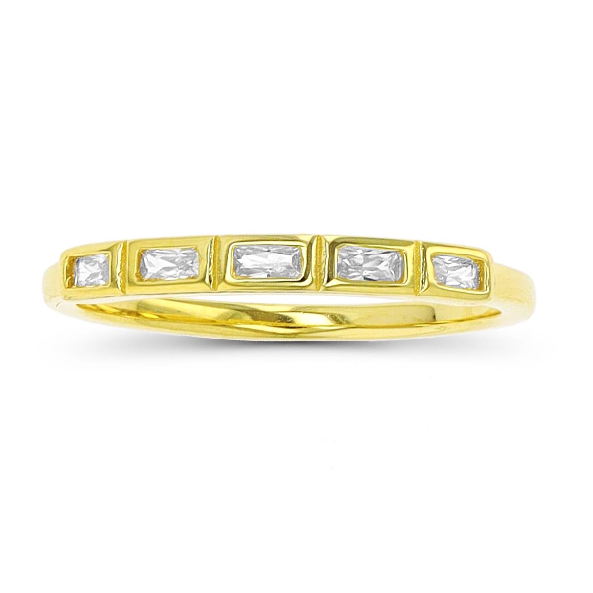 Sterling Silver Yellow 1-Micron Straight Baguette Cut CZ Band Ring