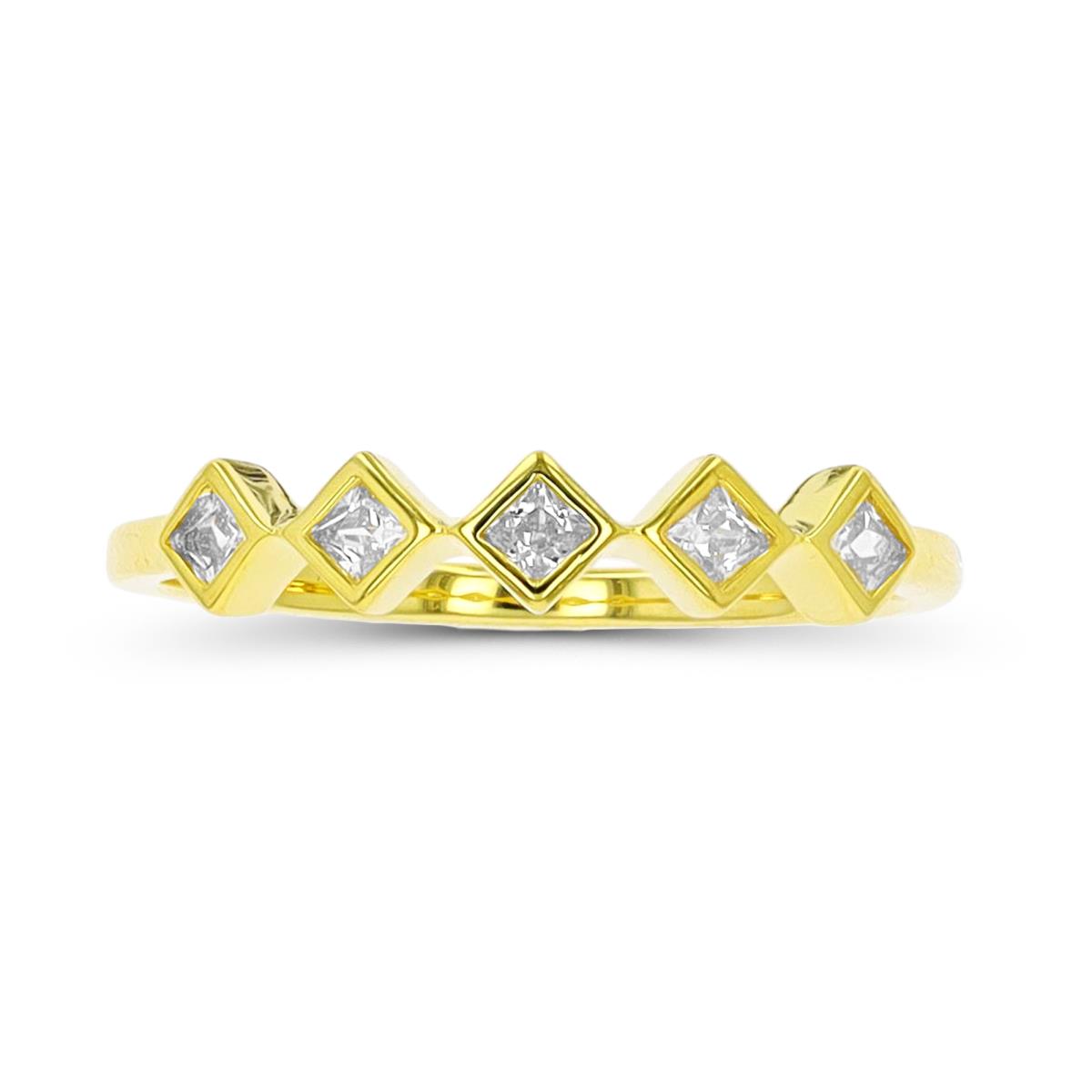 Sterling Silver Yellow 1-Micron Princess Cut CZ Band Ring