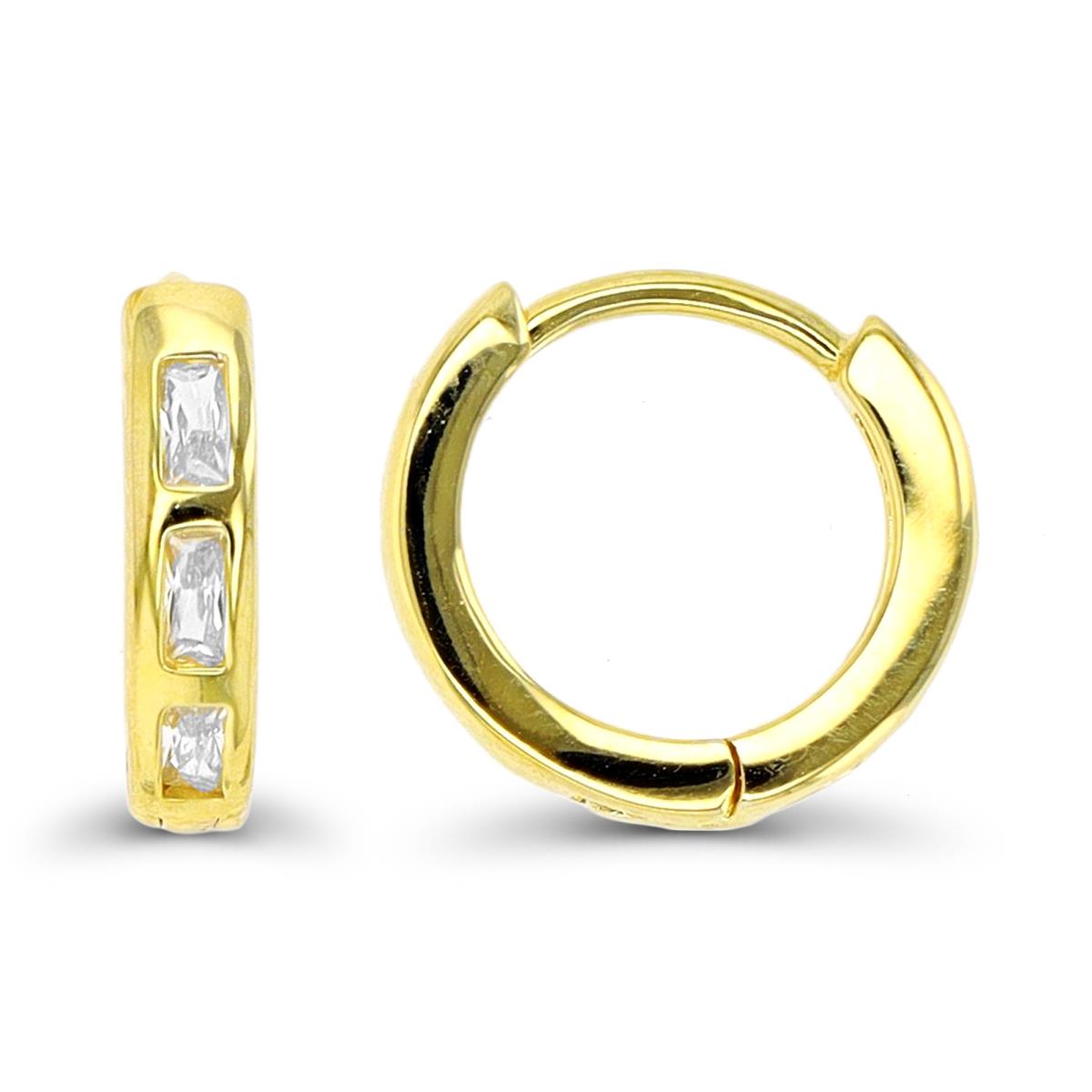 Sterling Silver Yellow 1- Micron Polished CZ 13x3mm Huggie Earring
