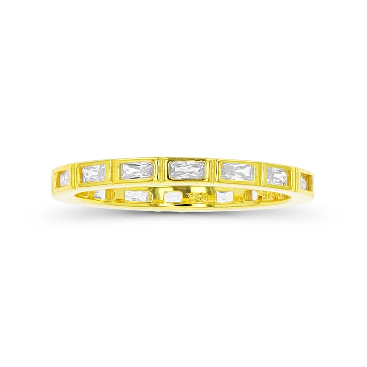 Sterling Silver Yellow 1-Micron Straight Baguette Cut CZ Eternity Ring