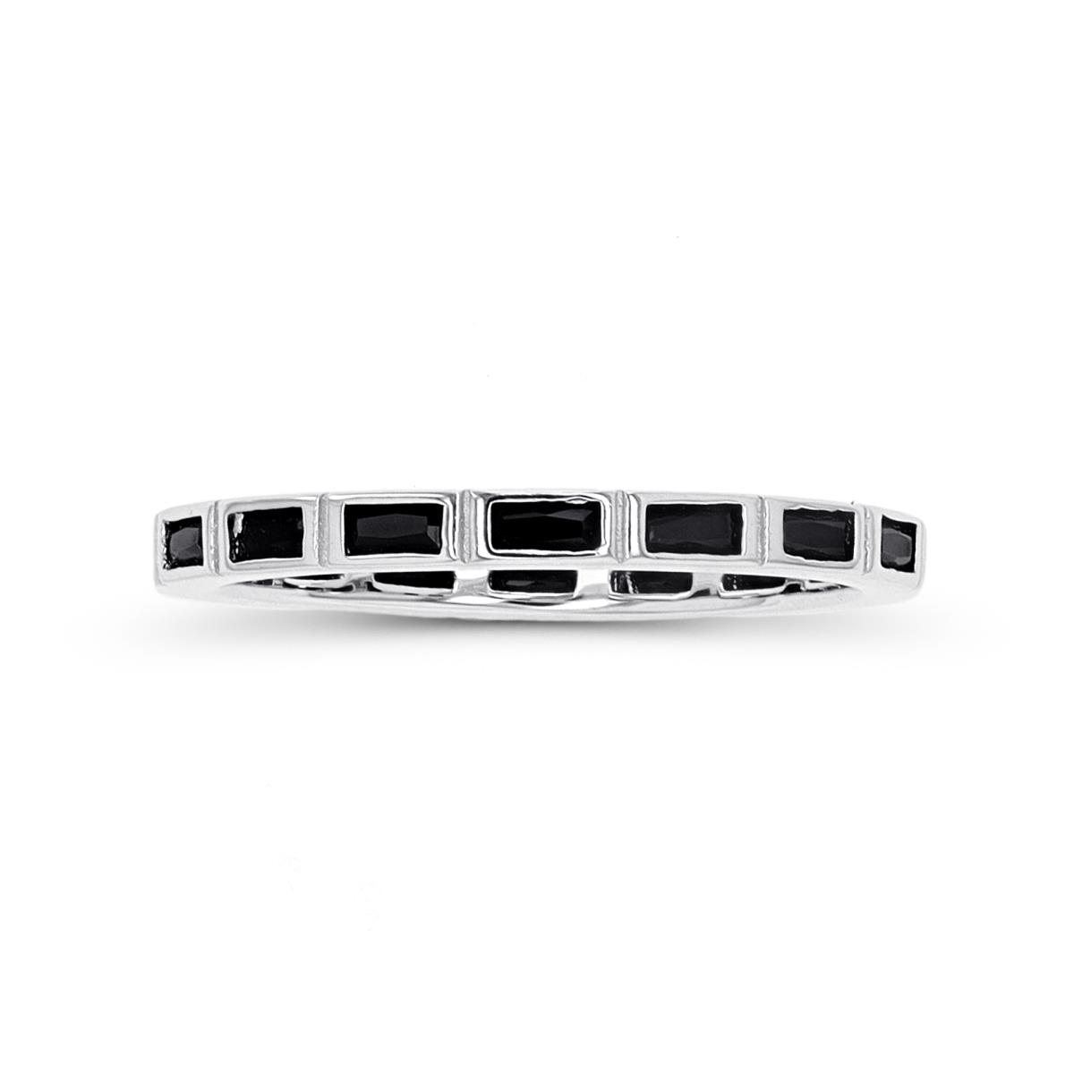 Sterling Silver Rhodium Straight Baguette Cut Black Spinel Eternity Ring