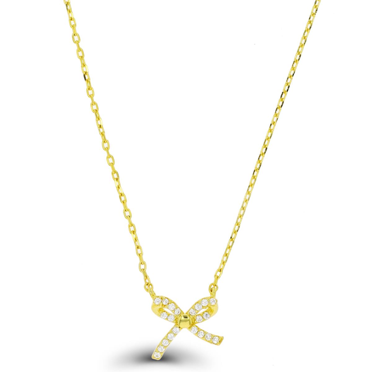 Sterling Silver Yellow Paved Bow 10"+2" Necklace