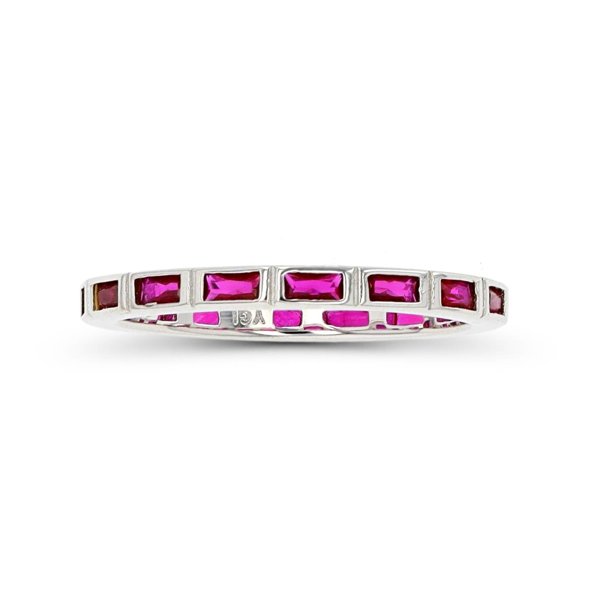 Sterling Silver Rhodium Straight Baguette Cut Ruby Eternity Ring