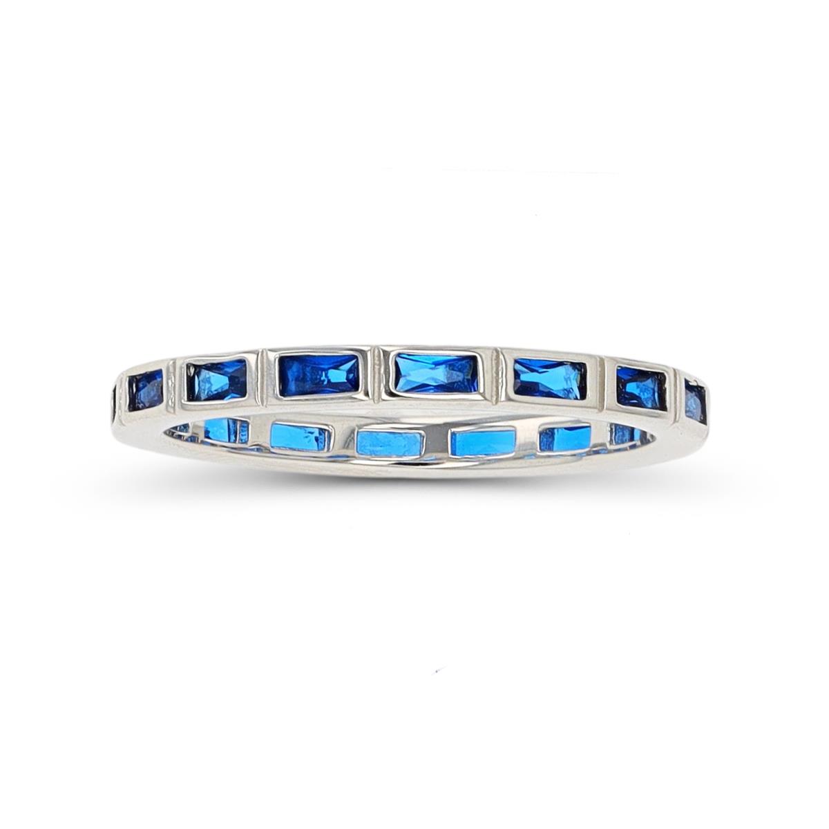 Sterling Silver Rhodium Straight Baguette Cut #113 Blue Spinel Eternity Ring