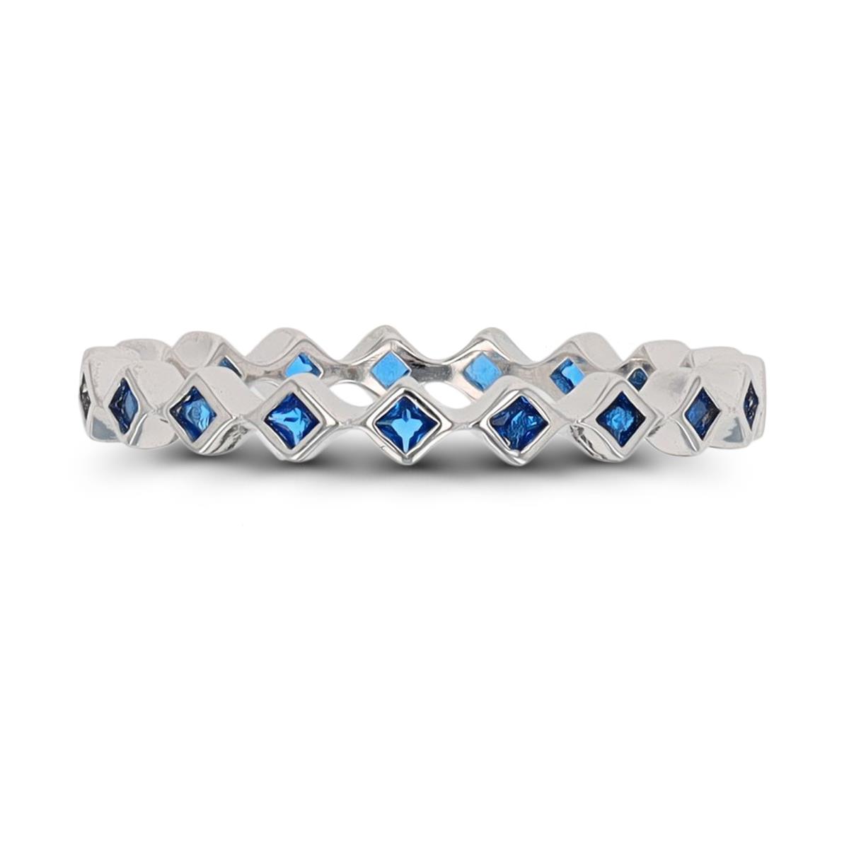 Sterling Silver Rhodium Princess Cut #113 Blue Spinel Eternity Ring