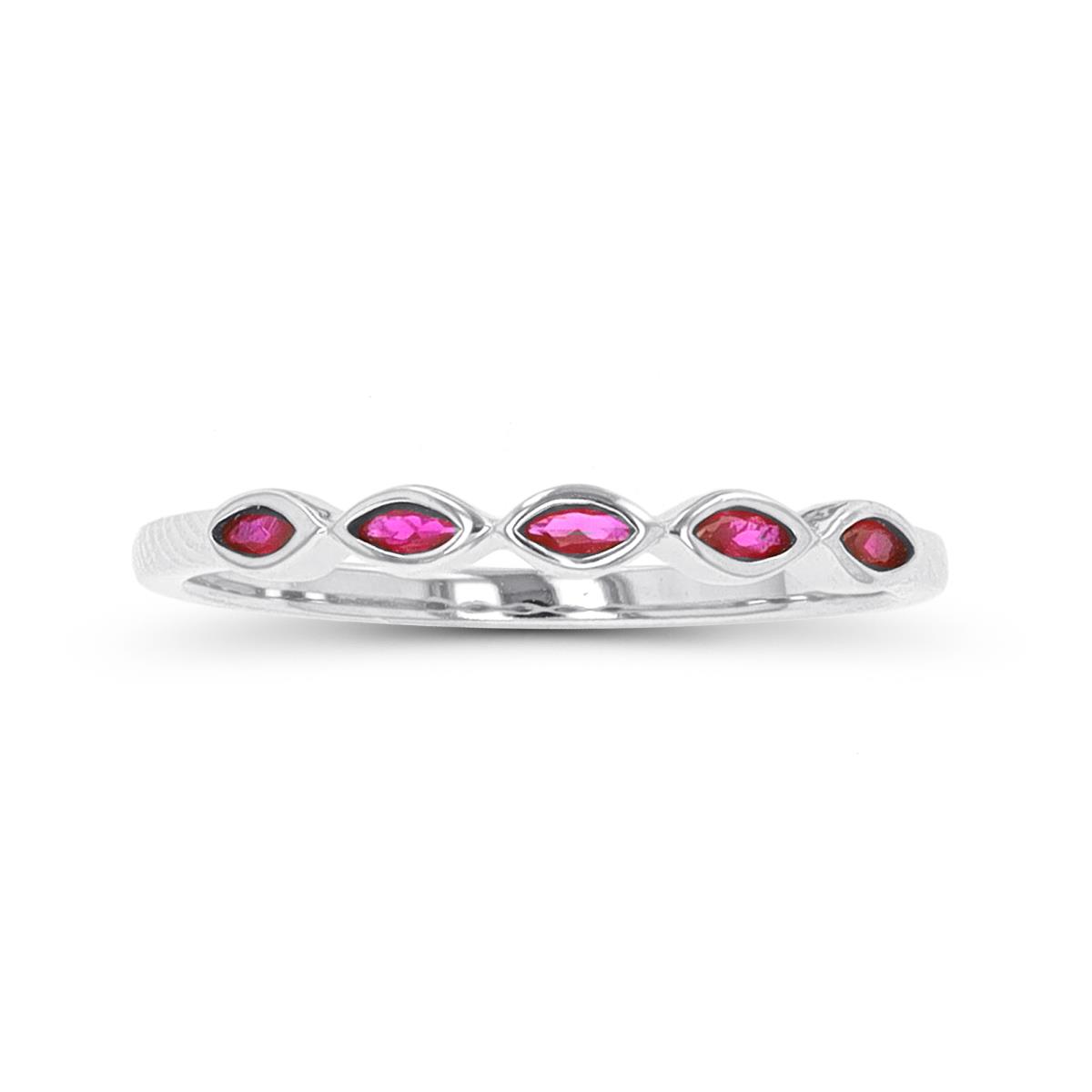 Sterling Silver Rhodium Marquise Ruby Band Ring