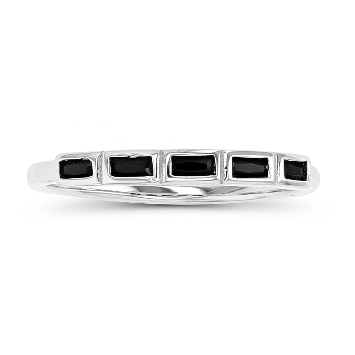 Sterling Silver Rhodium Straight Baguette Cut Black Spinel Band Ring