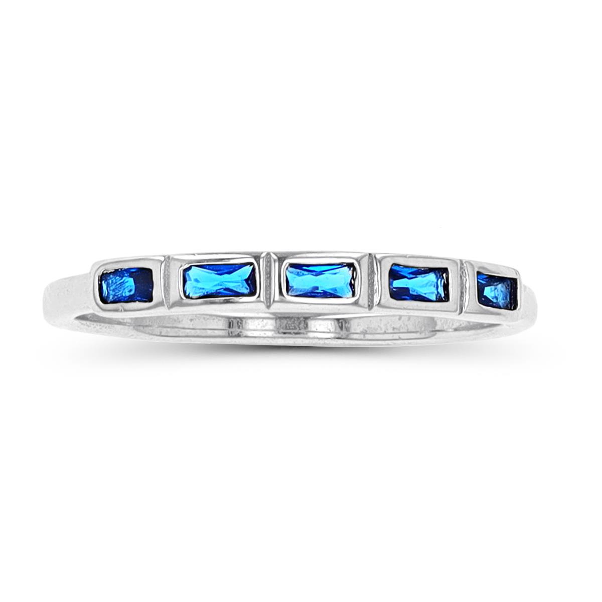 Sterling Silver Rhodium Straight Baguette Cut #113 Blue Spinel Band Ring