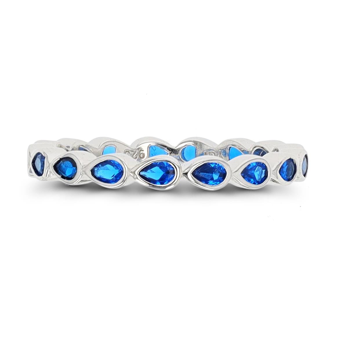Sterling Silver Rhodium Pear #113 Blue Spinel Eternity Ring