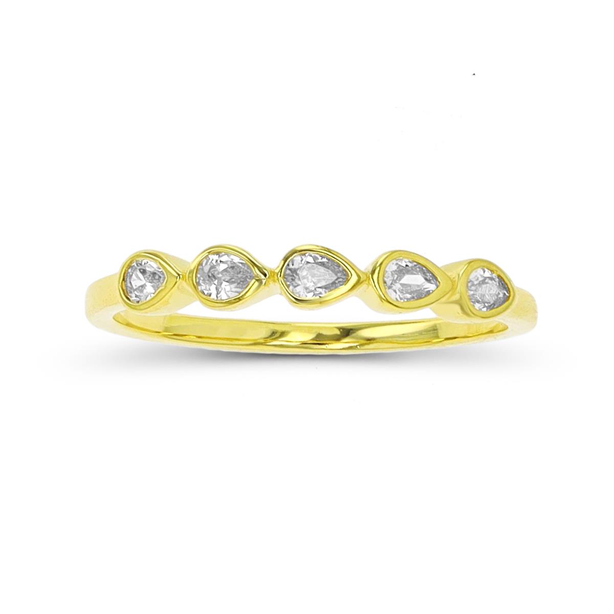 Sterling Silver Yellow 1-Micron Pear Cut CZ Band Ring