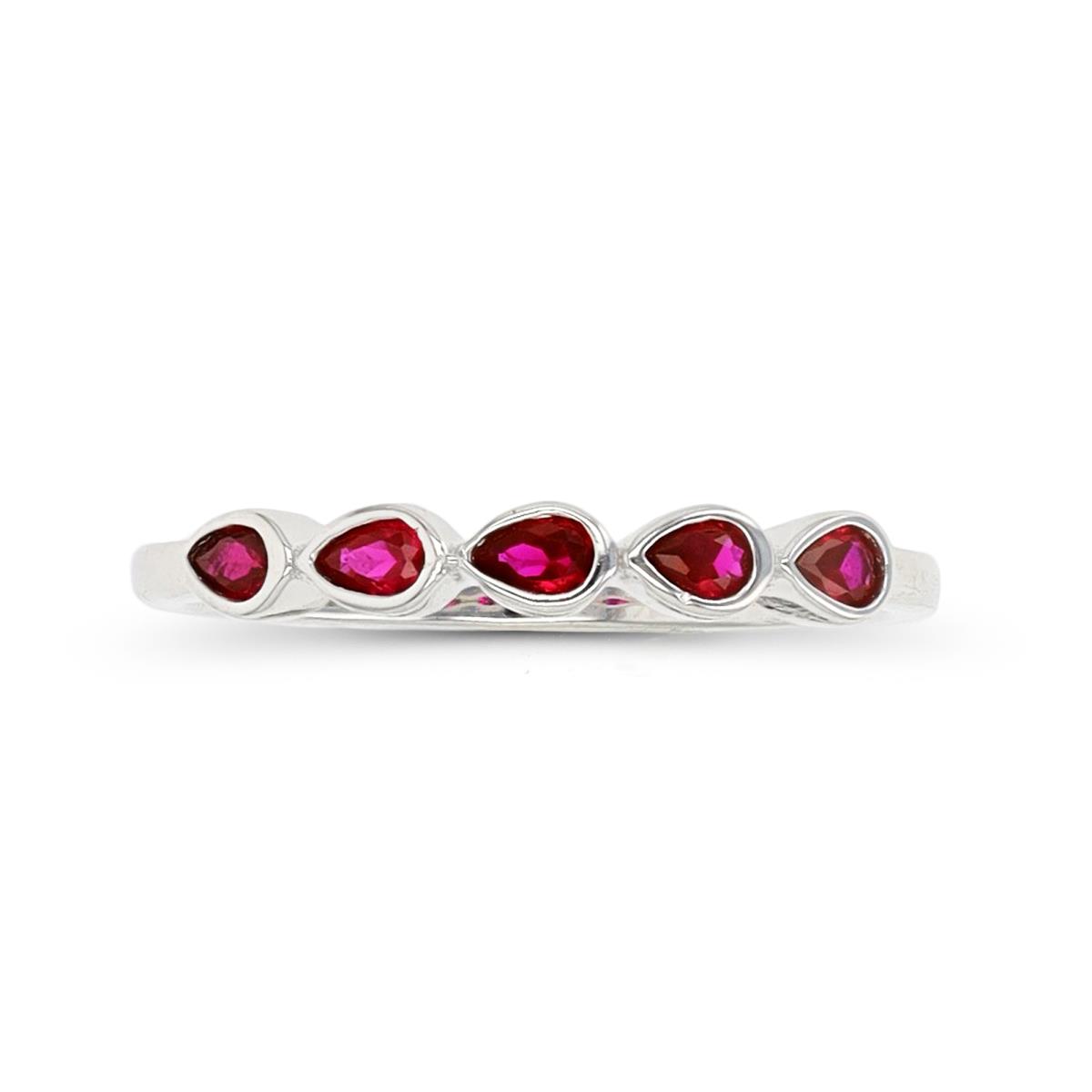Sterling Silver Rhodium Pear Cut Ruby Band Ring