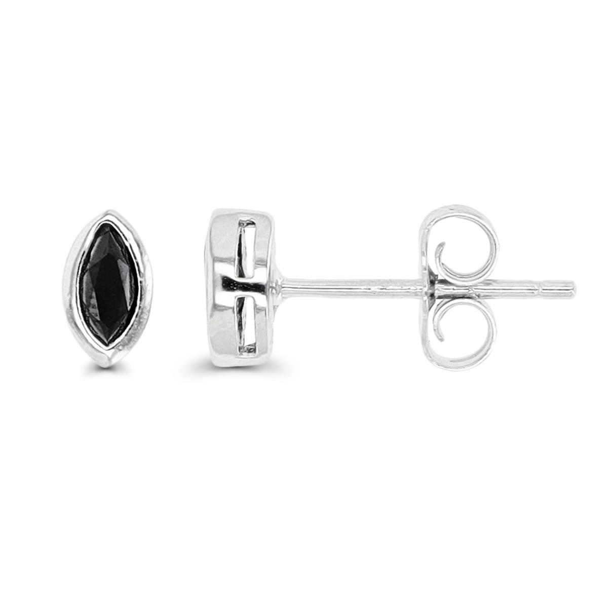 Sterling Silver Rhodium Marquise Black Spinel Stud Earring