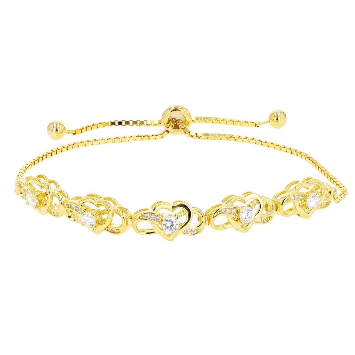 Sterling Silver 1-Micron Yellow Infinity Hearts CZ Adjustable Bracelet