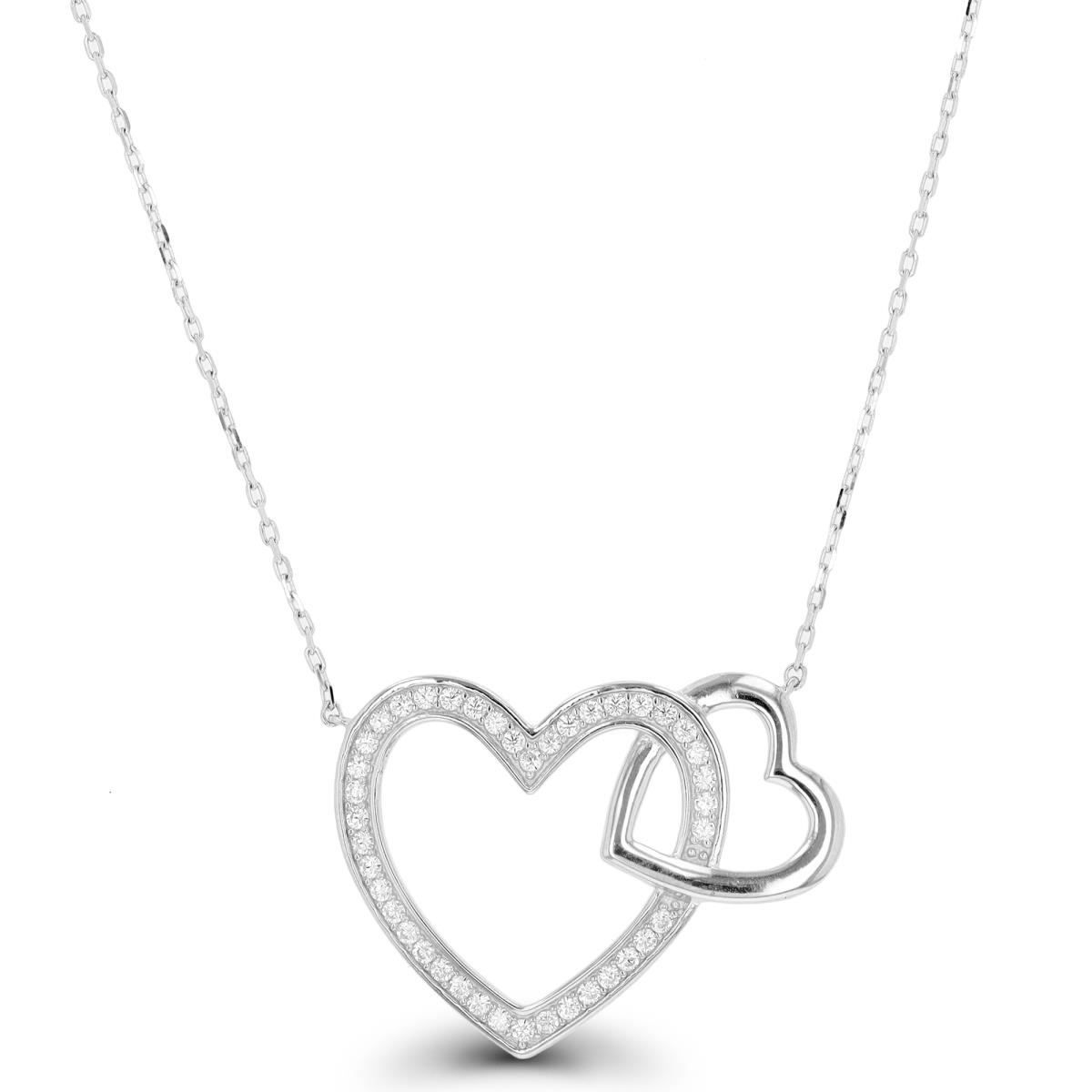 Sterling Silver Rhodium Connected Hearts CZ Necklace 18+2